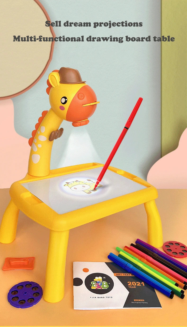 Table with light and with music inside | Mini Art Drawing Board Leds Projector Light Toy Children Kids Painting Table Small